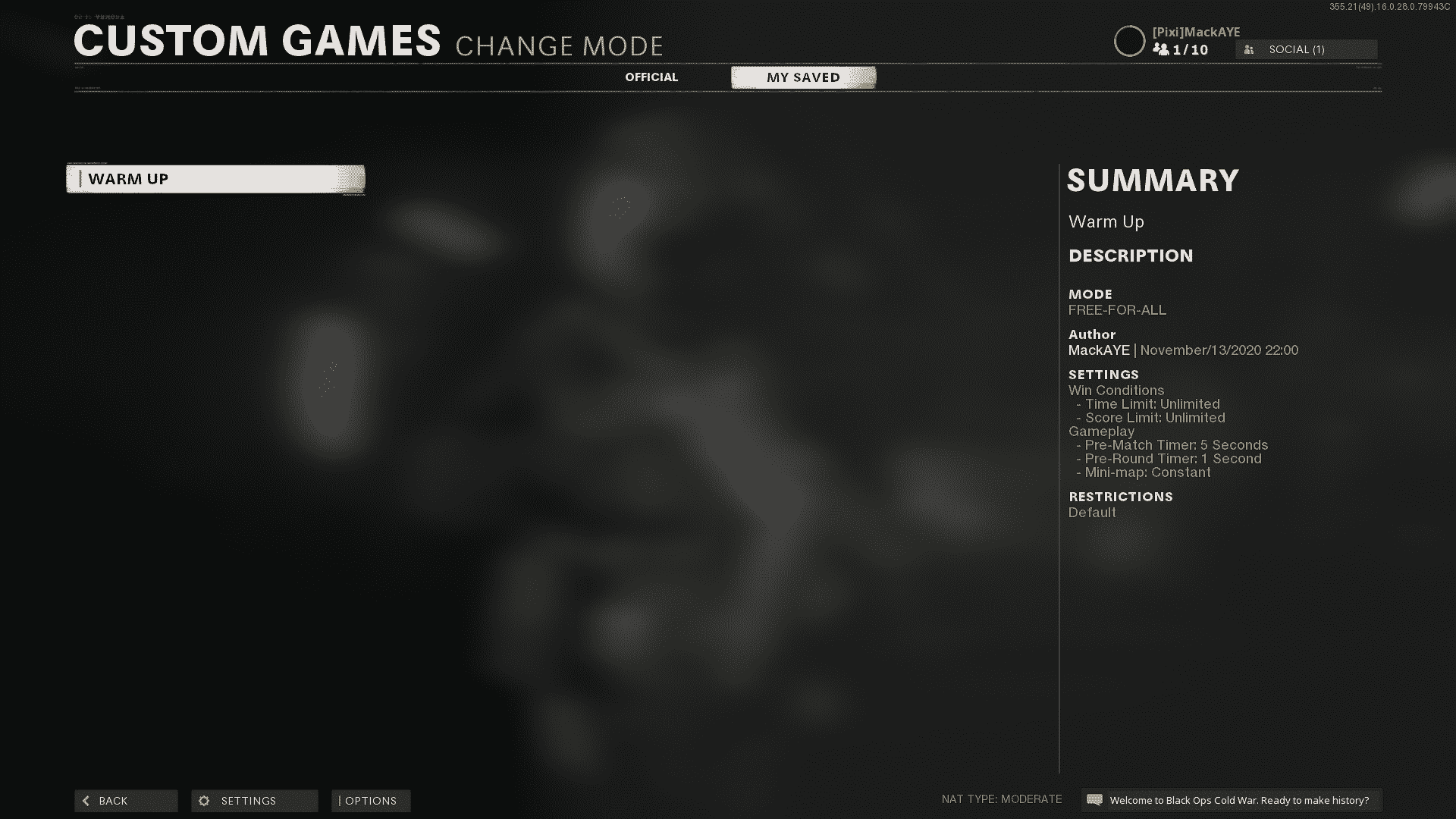 Cold War custom game settings