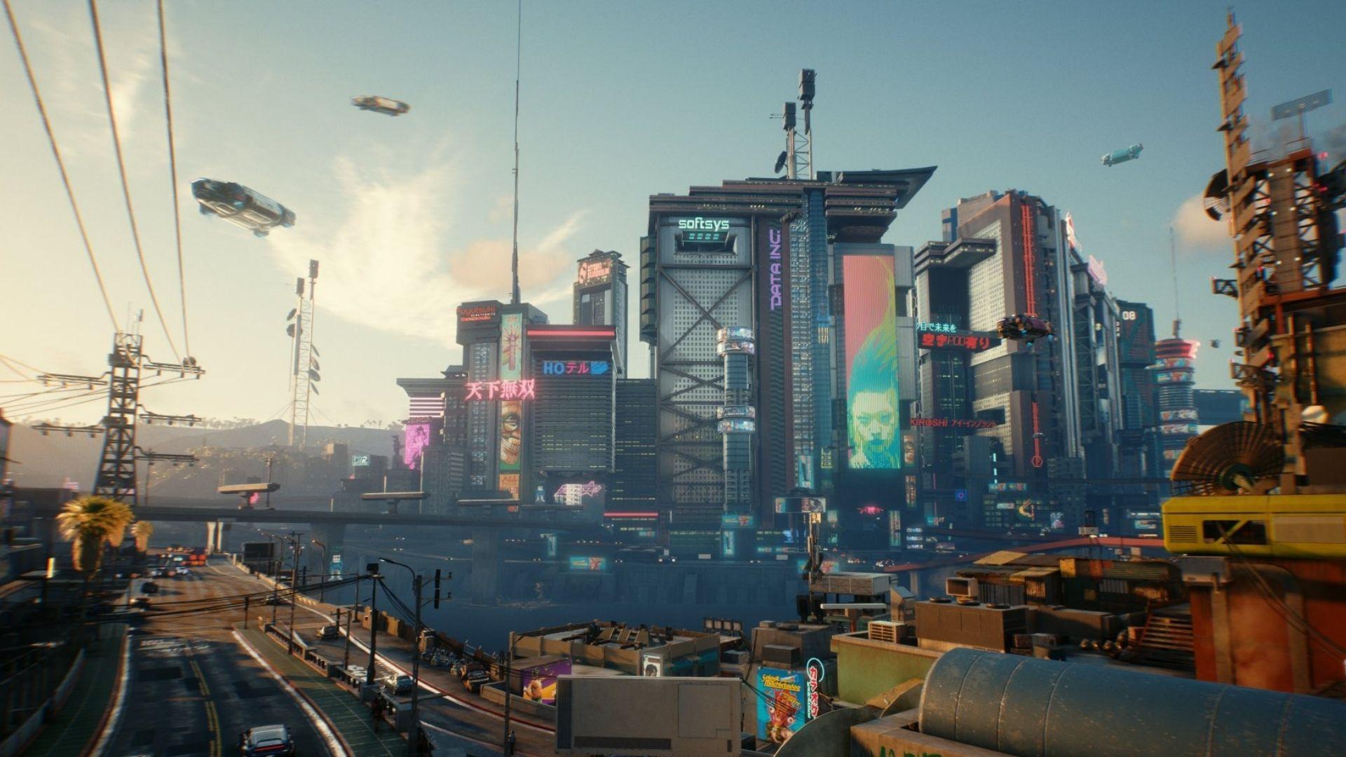 View of the Night City in Cyberpunk 2077.