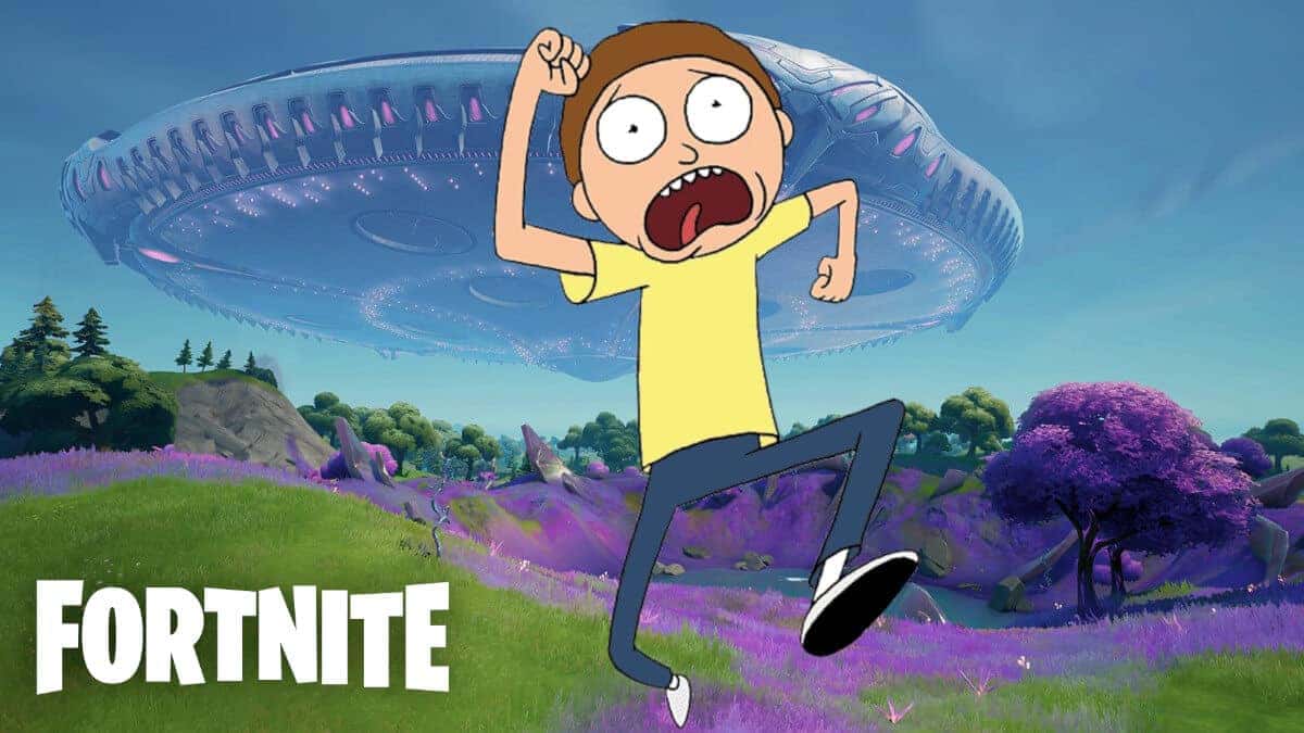 Morty running from a UFO in Fortnite