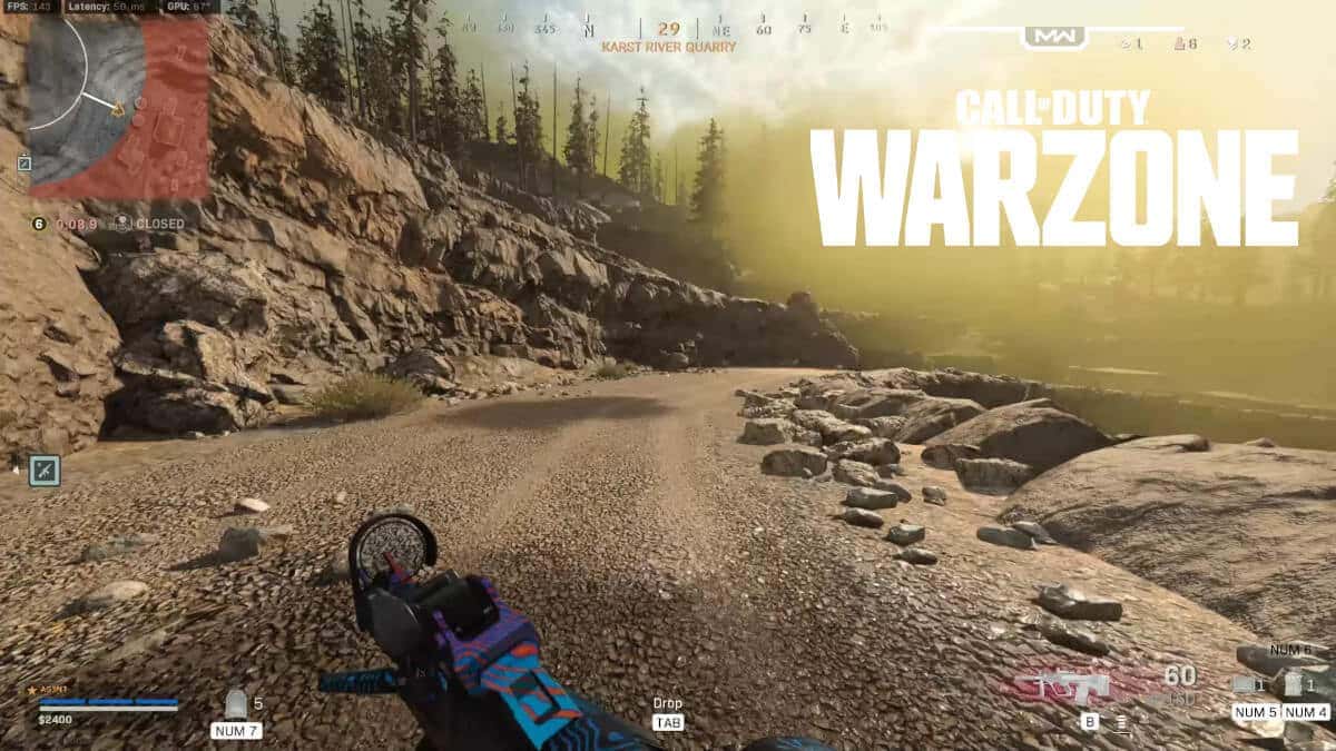 Warzone player running down a rocky road