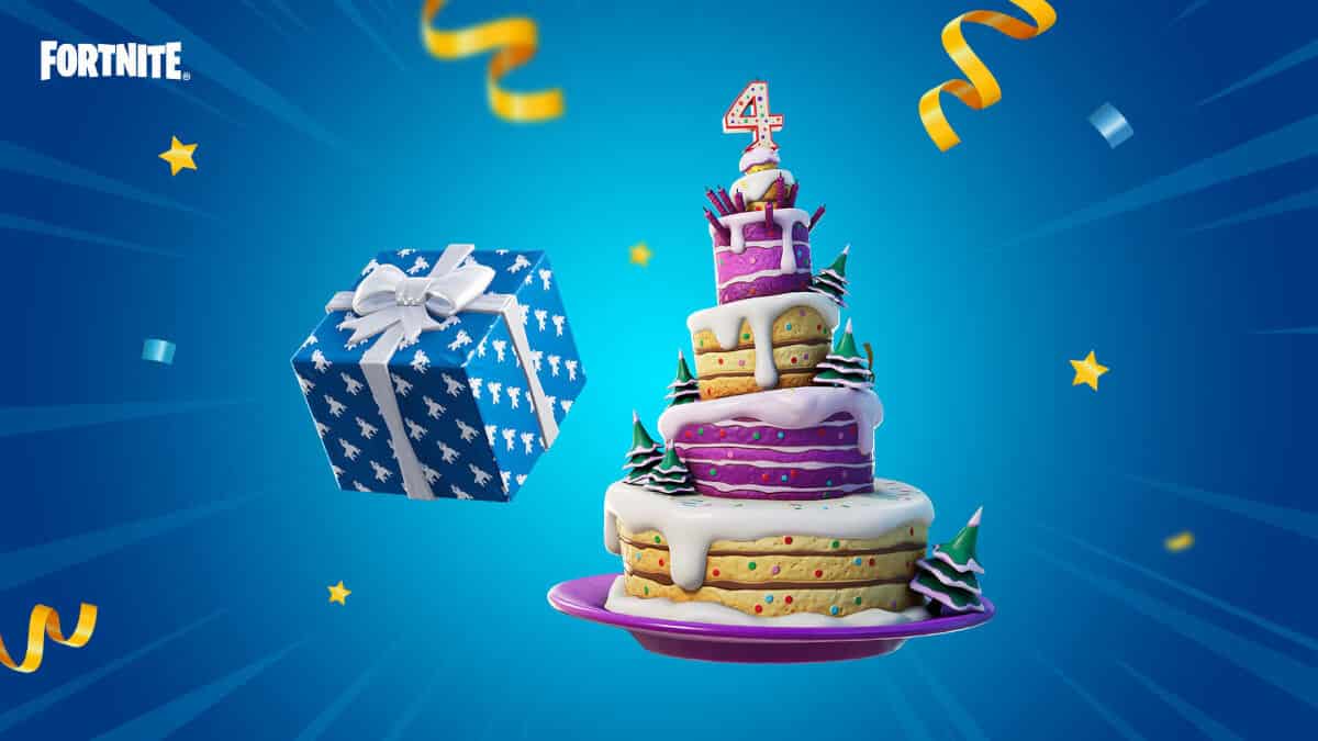 Fortnite birthday cake and present