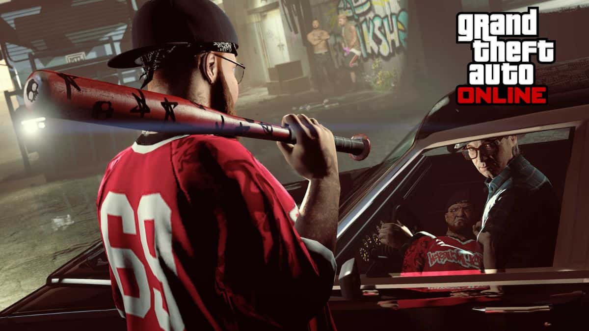 GTA 5 poster with character holding a baseball bat