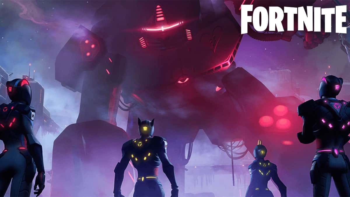 Fortnite characters looking at giant robot