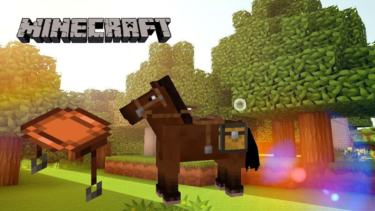 A saddle and horse in Minecraft.