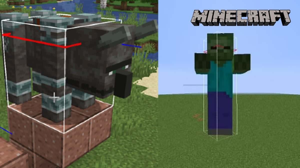 Minecraft animals and characters with hitbox enabled