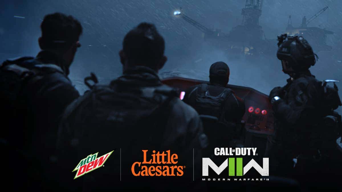 Modern Warfare 2 operators and mtn dew little Caesars logos