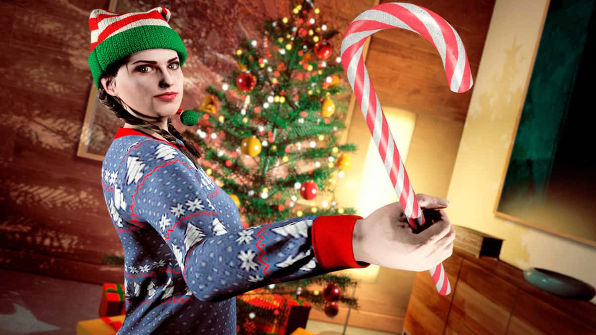GTA Online player with Candy Cane weapon