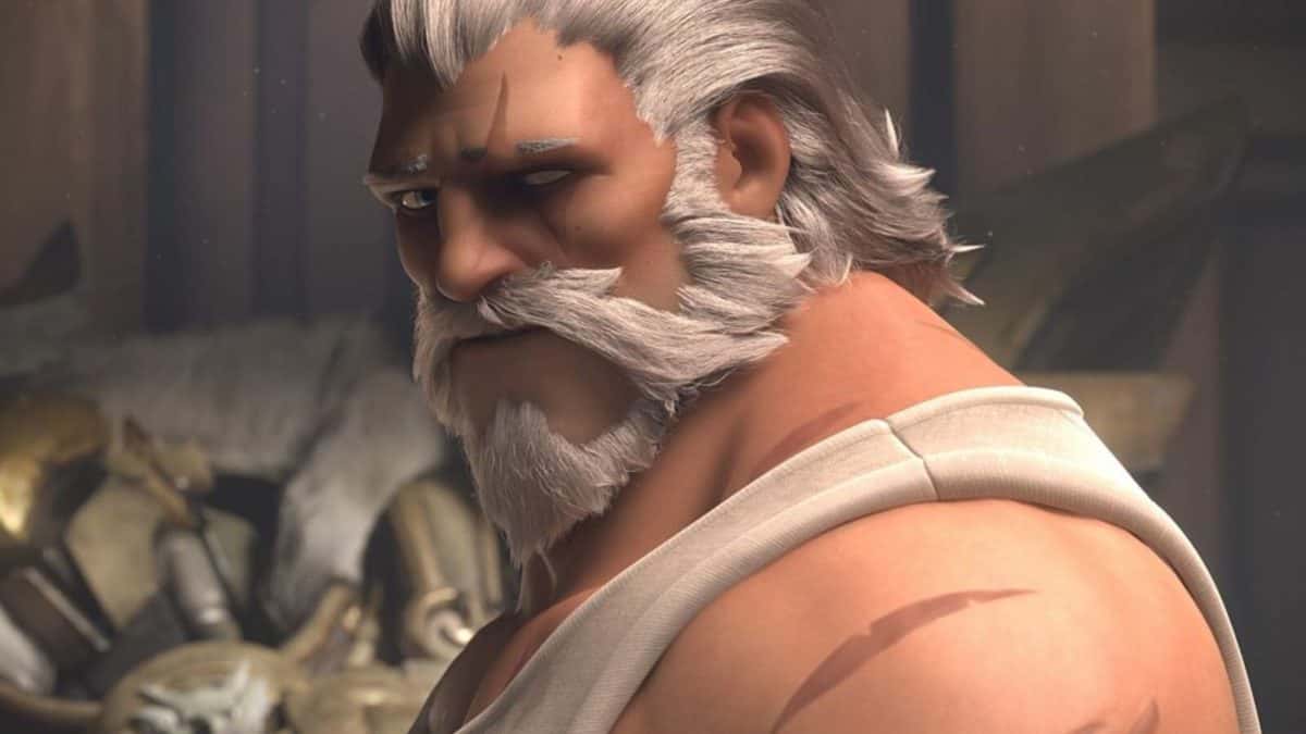 Reinhardt looking angrily at the camera