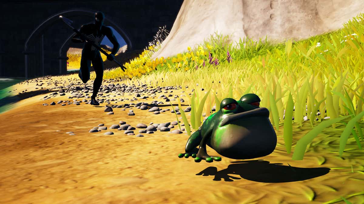 Fortnite character chasing frog