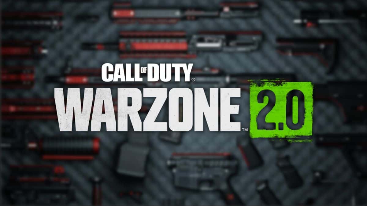Warzone 2 logo in front of weapon attahcments