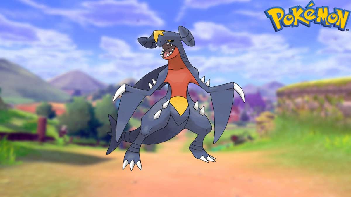 Garchomp in a Pokemon Sword and Shield background