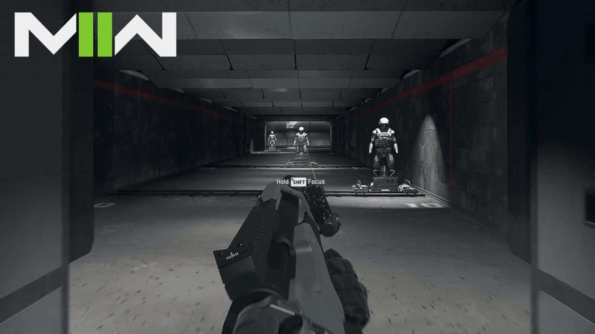 Modern Warfare 2 player aiming down Firing Range with Canted Laser