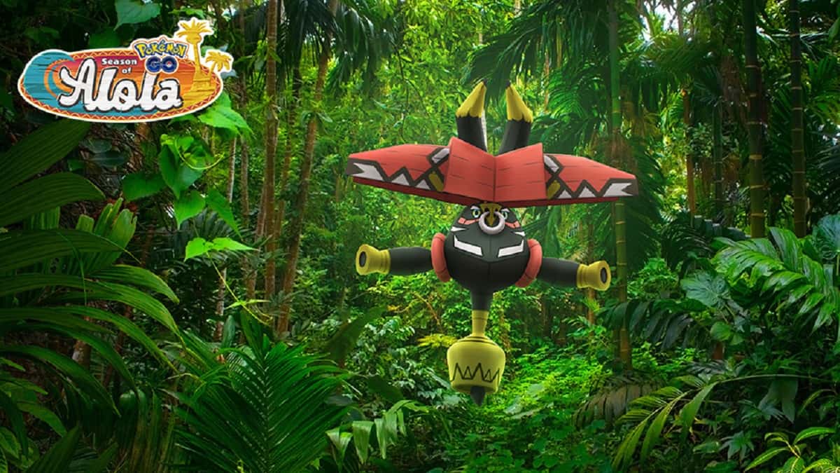 Tapu Bulu in a Pokemon Go promo image
