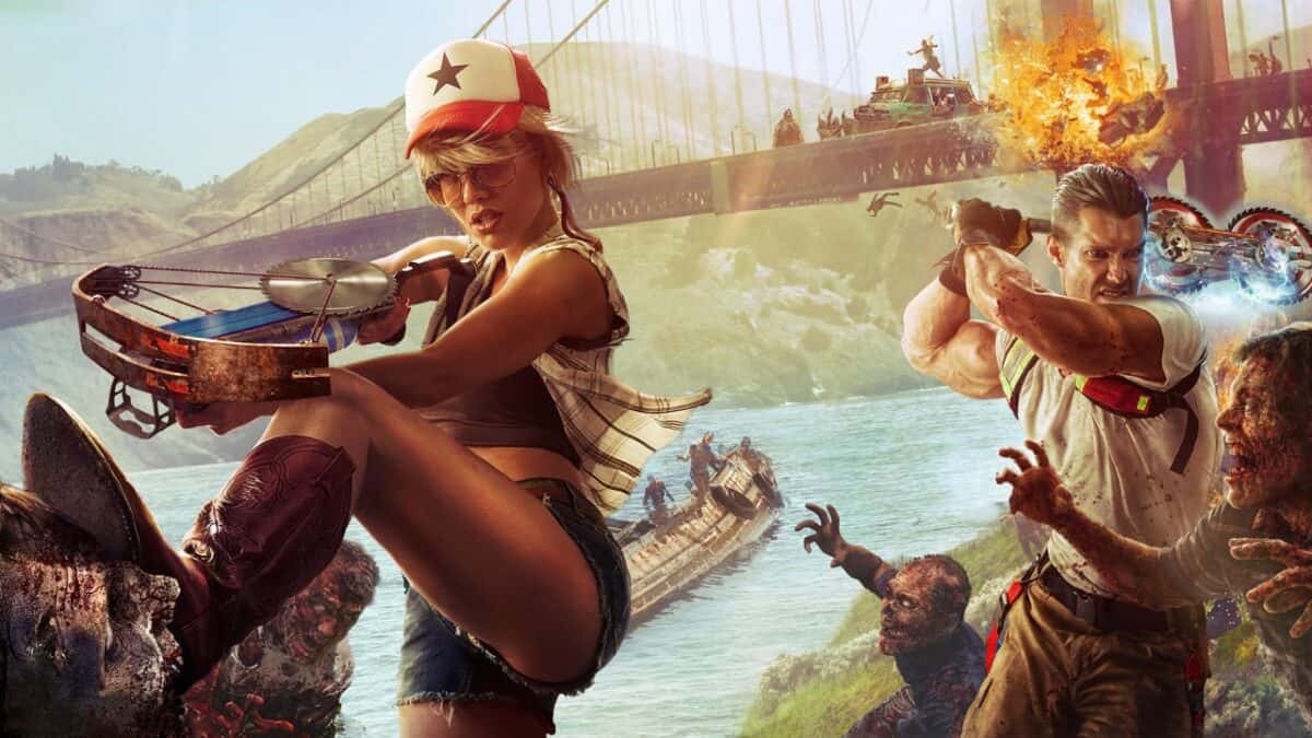 dead island 2 characters killing zombies poster