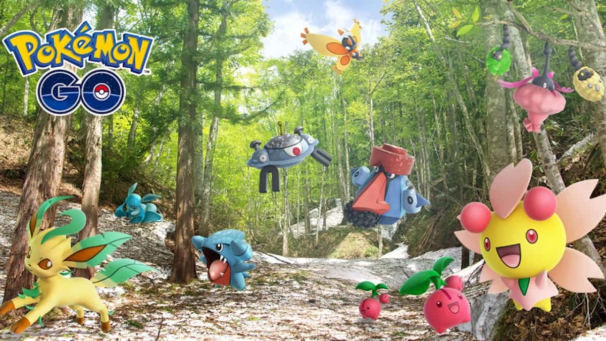 Many Pokemon in a forest