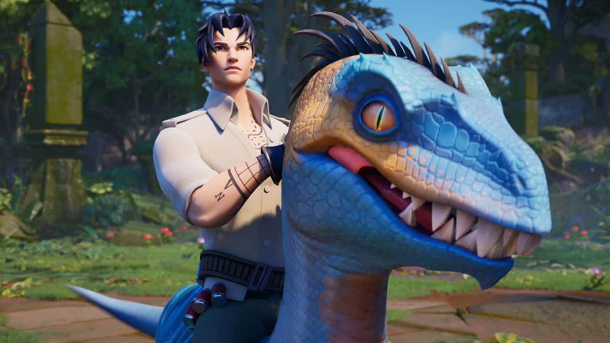 fortnite character riding on a raptor