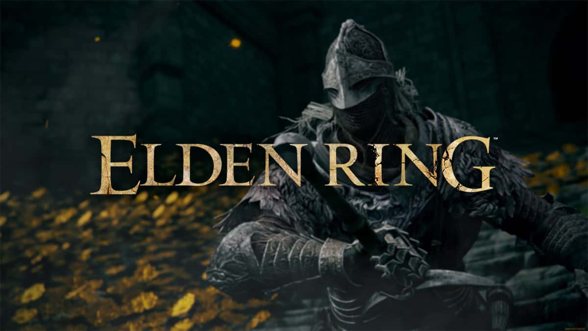 Elden Ring Logo with a character in the backgroud.