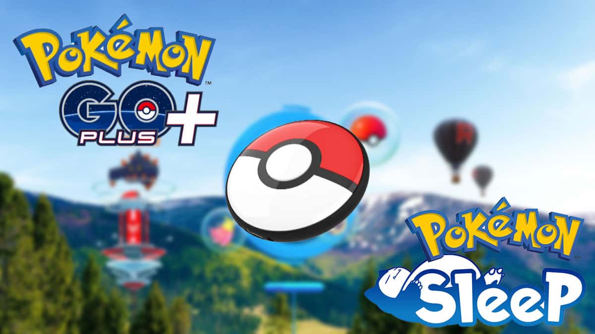 Pokemon Go Plus and Pokemon Sleep logos in a Pokemon Go background