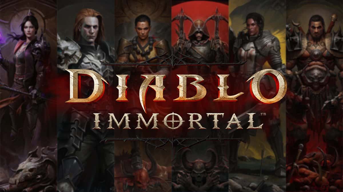 Diablo Immortal thumbnail featuring 6 classes in the background with the game logo.