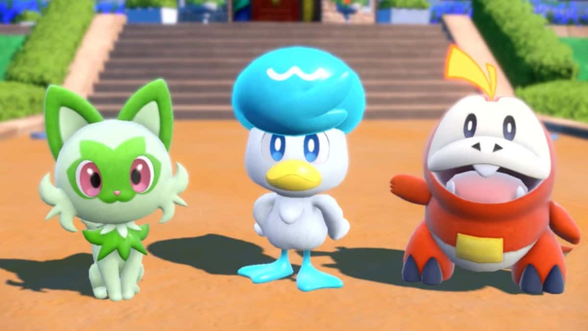 paldean starters sprigatitio, quaxly, and fuecoco from pokemon scarlet and violet
