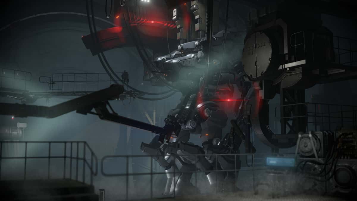 Mech being prepared in Armored Core 6