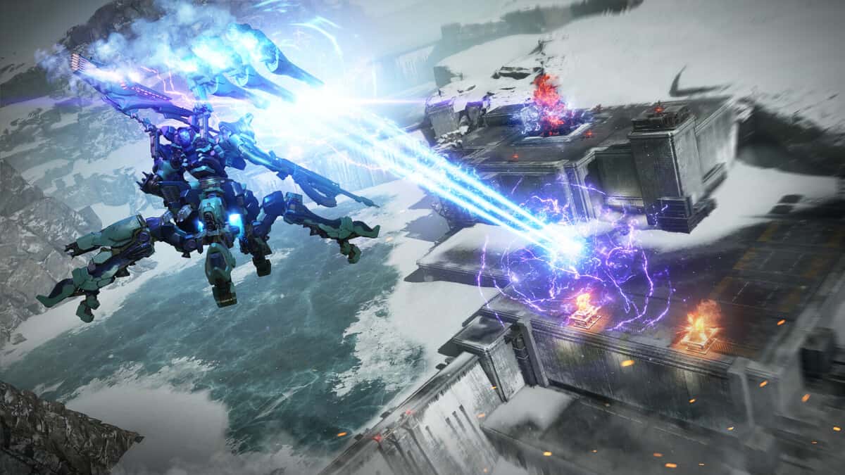 A mech hovering a killing in Armored Core 6