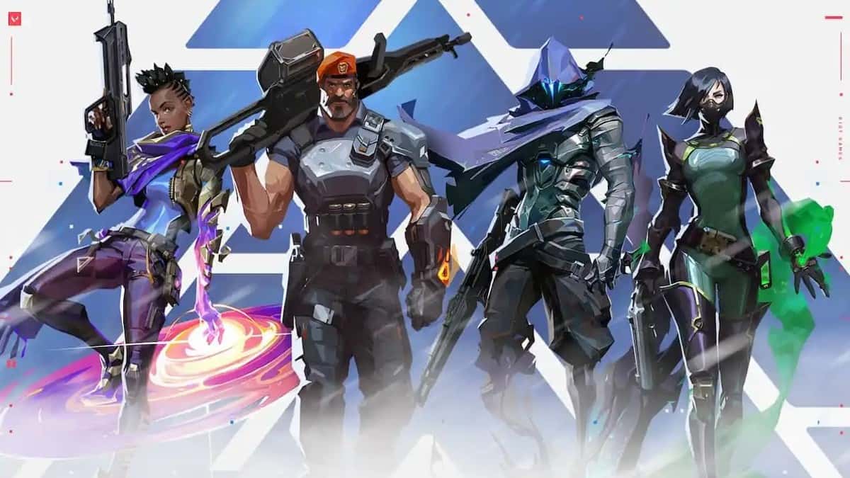Valorant Agents poster from left to right: Astra, Brimstone, Omen and Viper