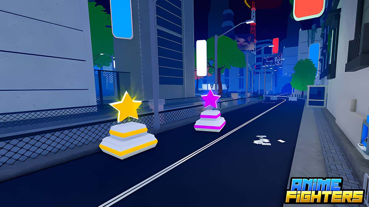 Stars on a street in Roblox Anime Fighters Simulator.
