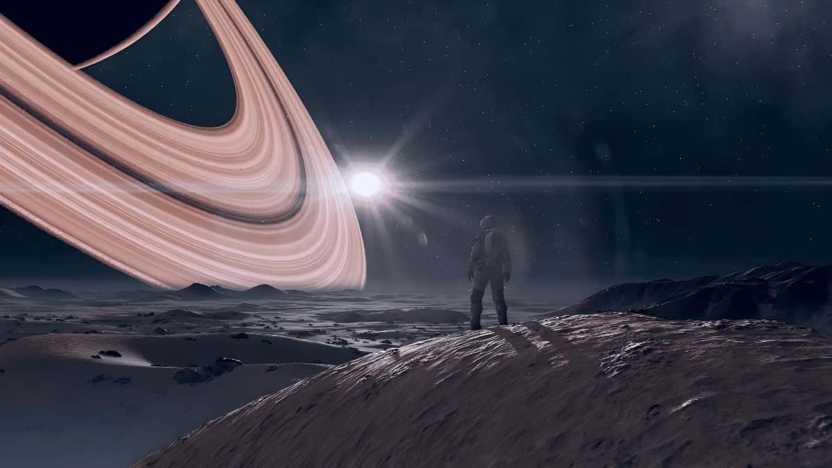 Giant gas planet in Starfield with rings