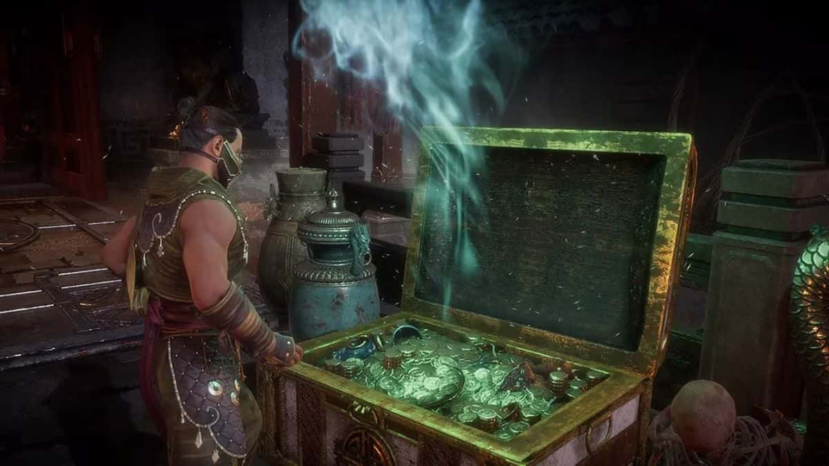 mortal kombat character opening a chest