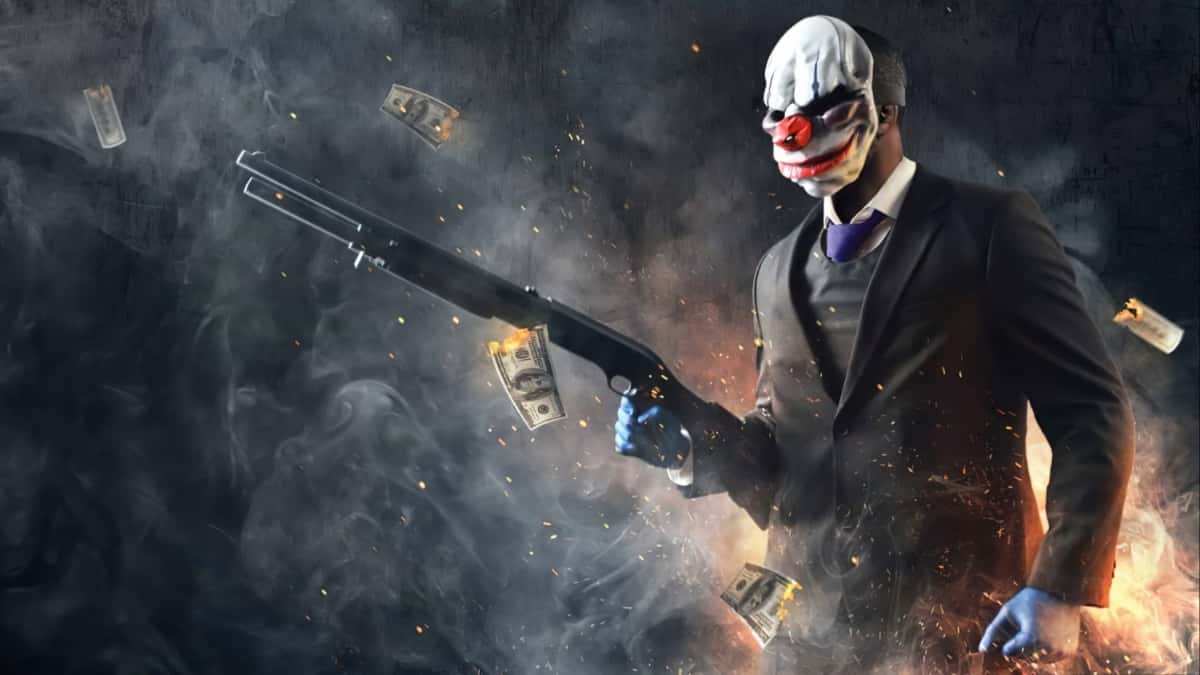 Payday 3 character with a shotgun.
