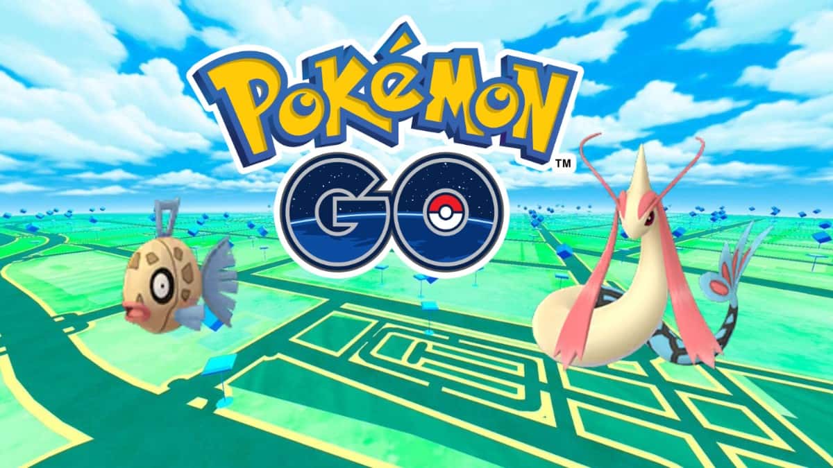 pokemon go feebas and milotic promo image with game background