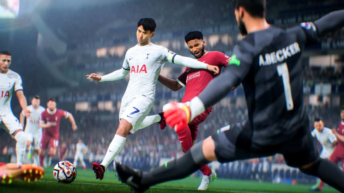 Son Heung Min and Joe Gomez contesting for the ball in EA FC 24