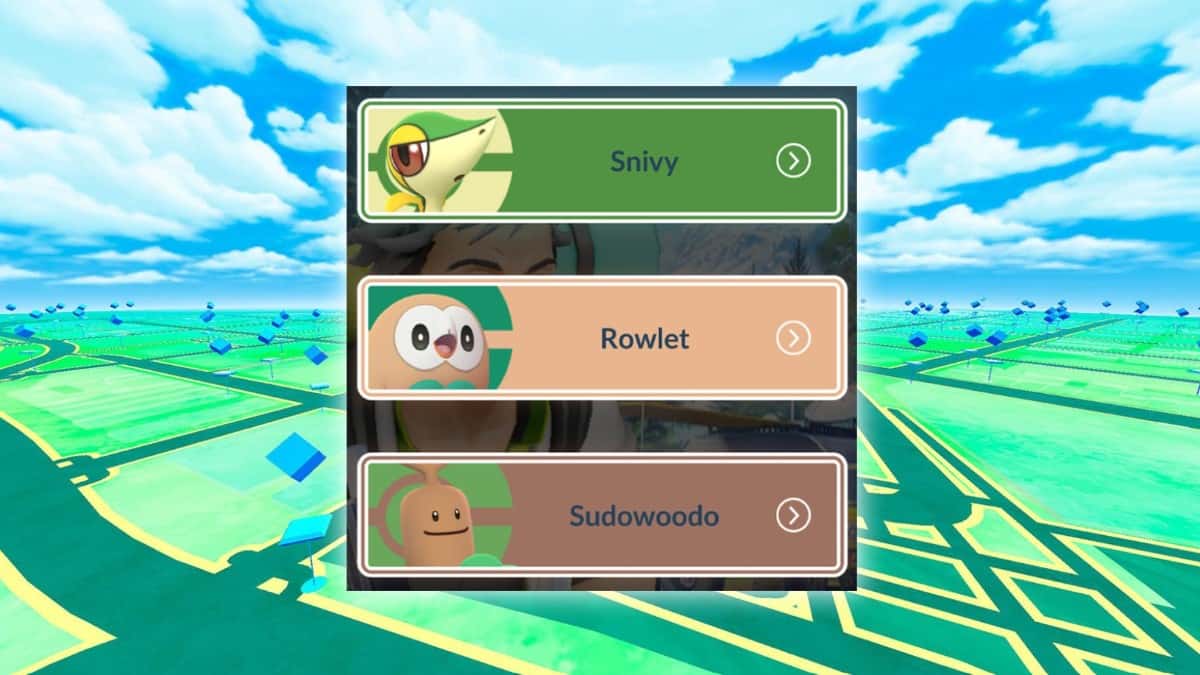 pokemon go path choices snivy, rowlet, and sudowoodo research