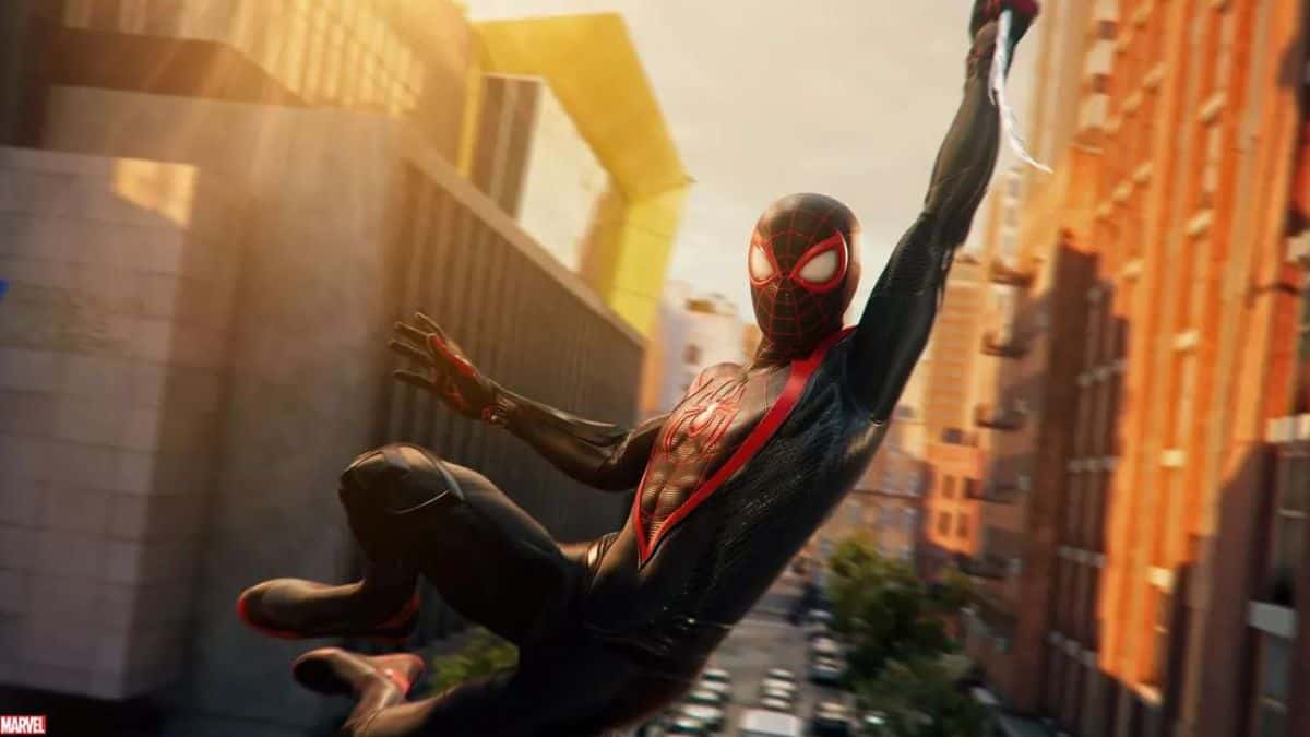 Spider-Man swinging in New York.