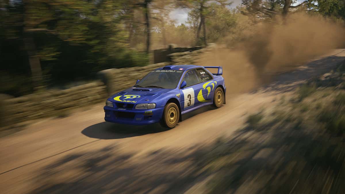 A car hurtling and leaving a trail of dirt behind in EA Sports WRC