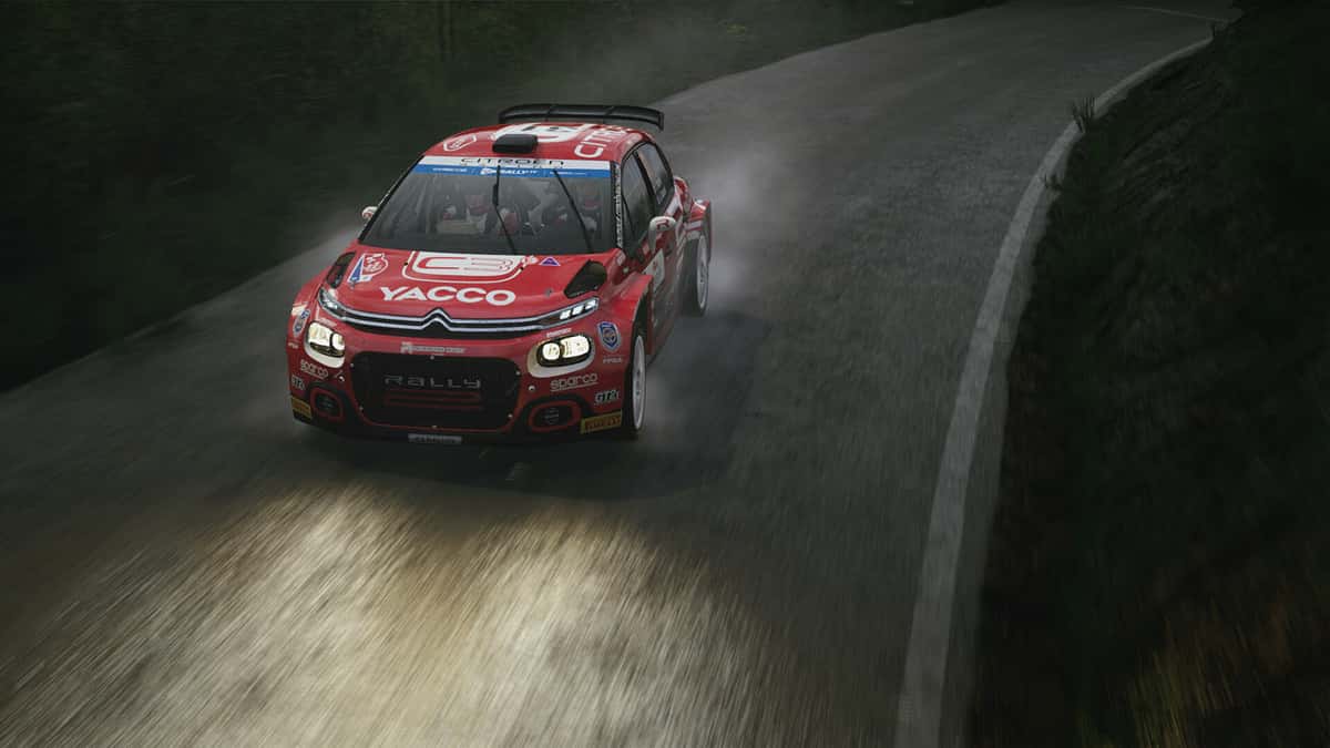 Car racing in rain in EA Sports WRC