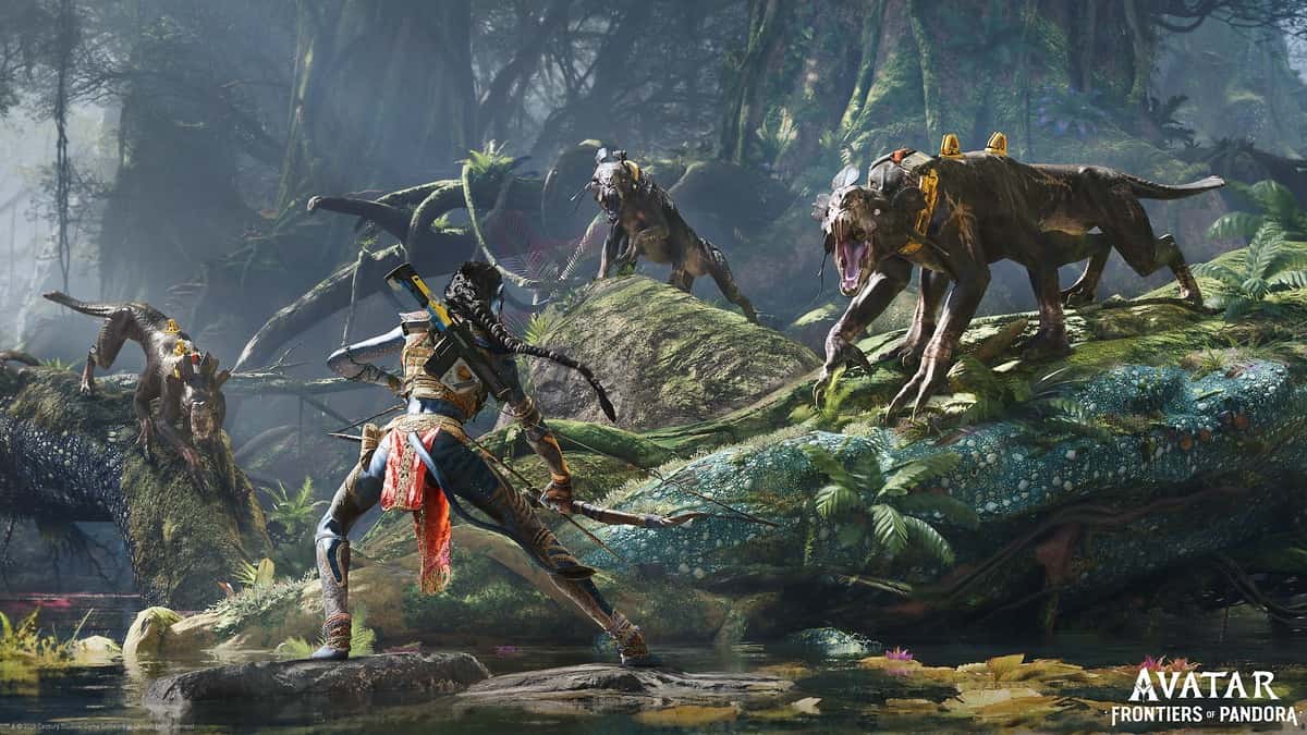 Na'vi fighting with animals in Avatar: Frontiers of Pandora