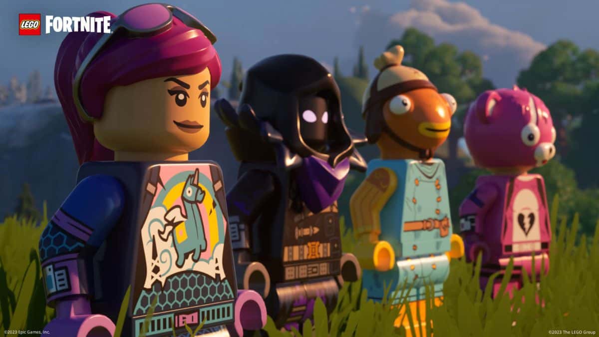 LEGO Fortnite characters in a line