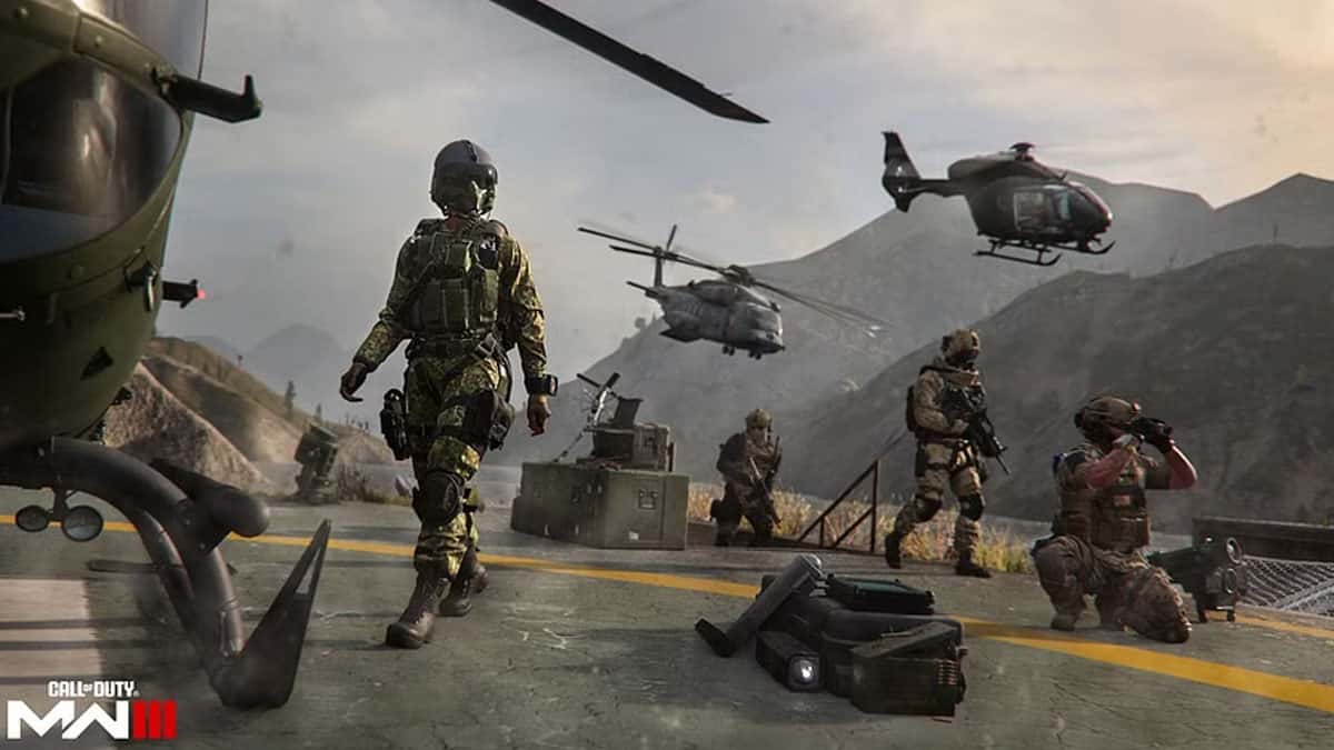 Operators around a Helicopter in MW3.