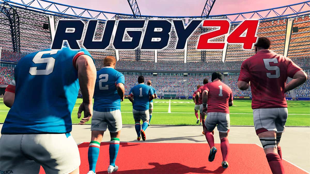 Rugby 24 players jumping into the pitch