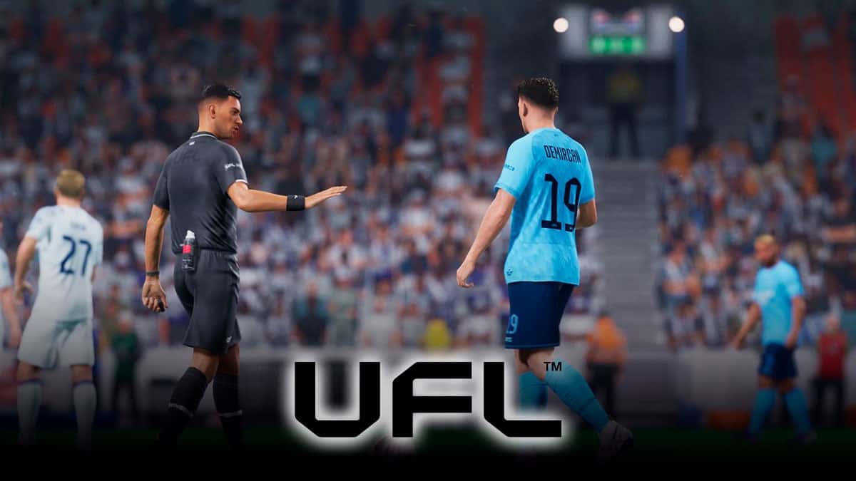 Referee calming down a player in UFL