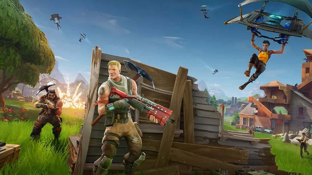 An image of a gunfight in Fortnite.
