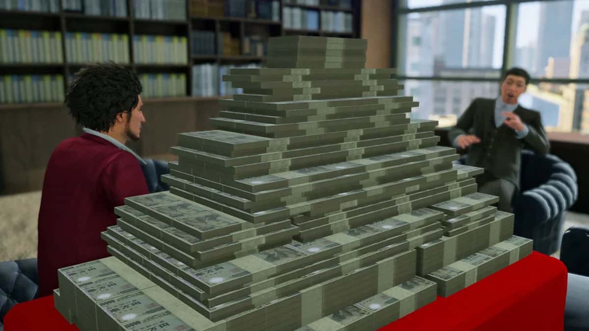 Pile of money in Ichiban's office.