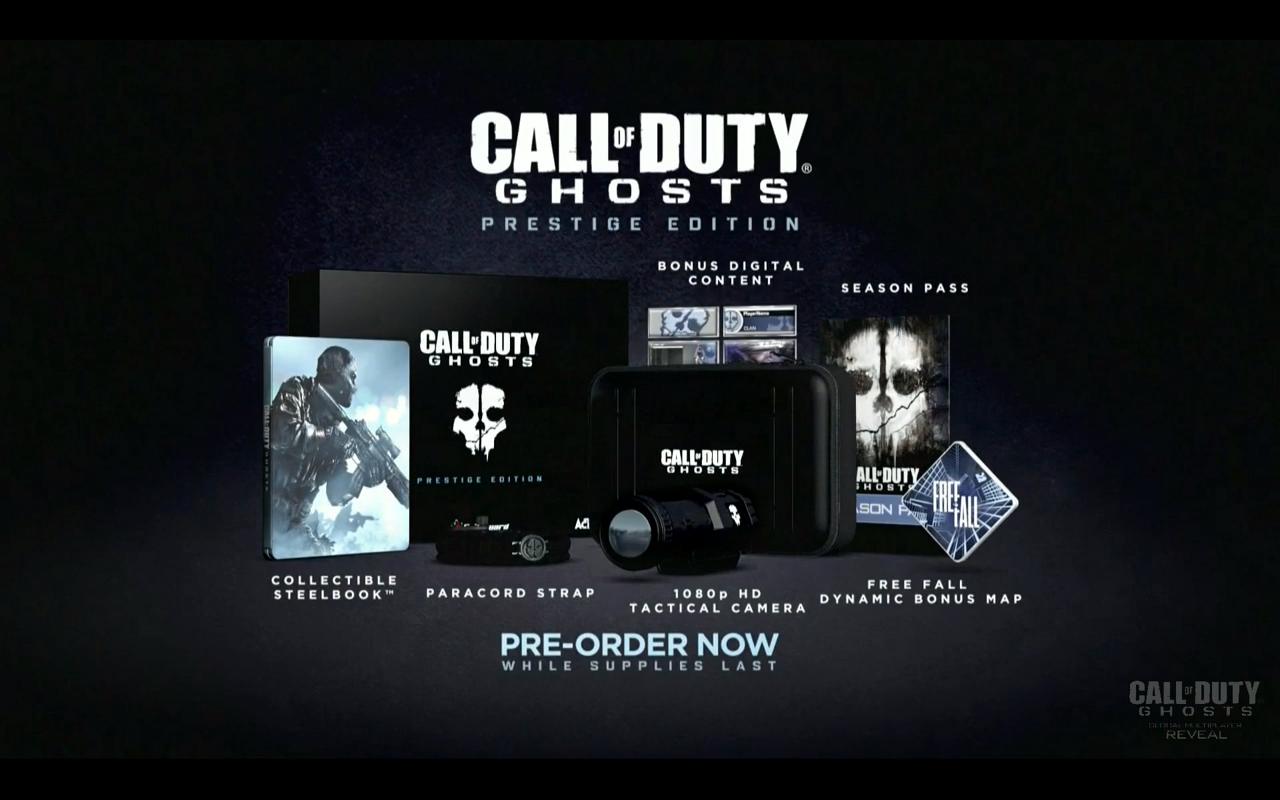 2nd & Charles - Call of Duty Ghosts Prestige Edition on PS4 just came in  the buyback. It comes with a 1080p HD tactical camera, a paracord strap and  the steelbook collectible