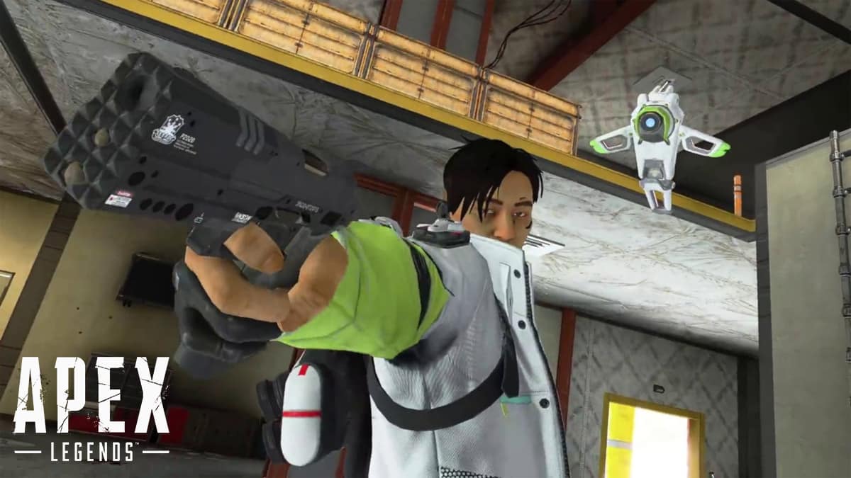 Crypto pointing a pistol in Apex Legends