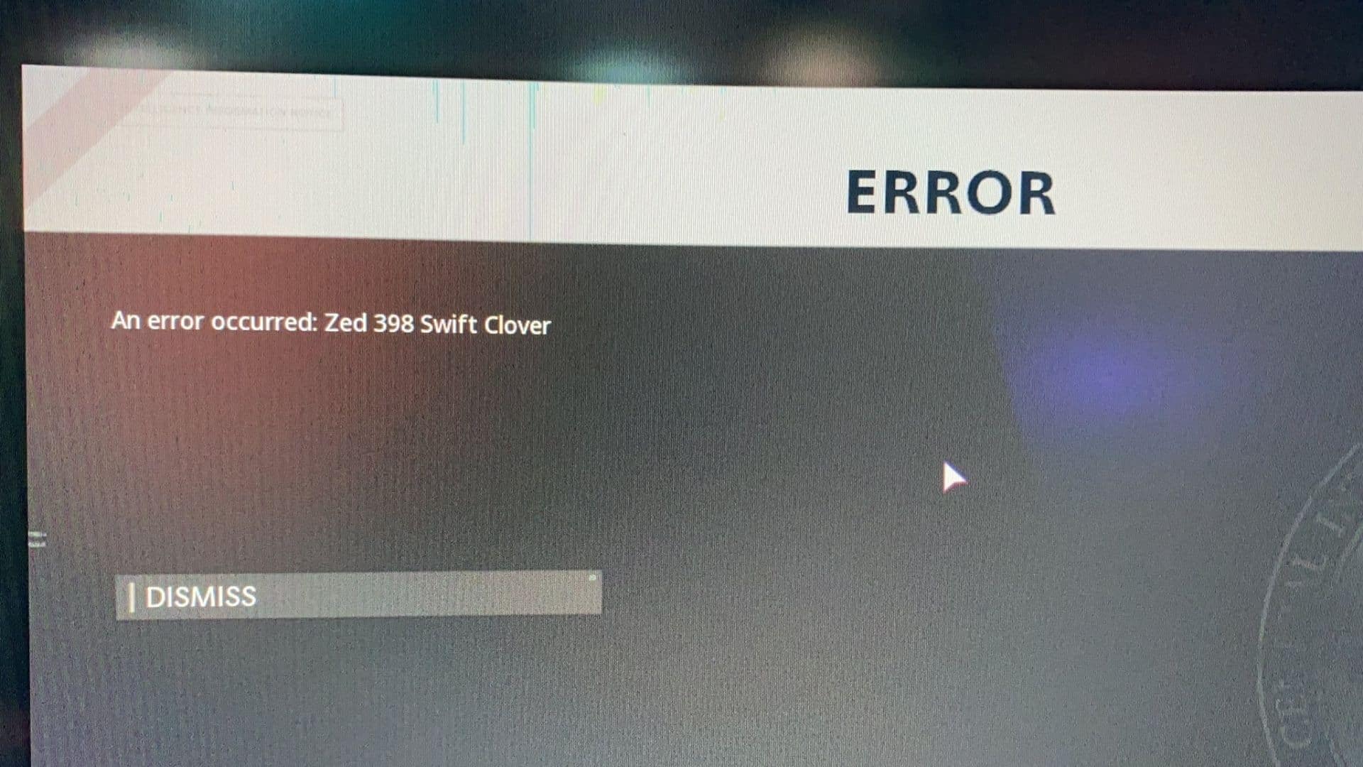 zed 398 error screen in black ops cold war