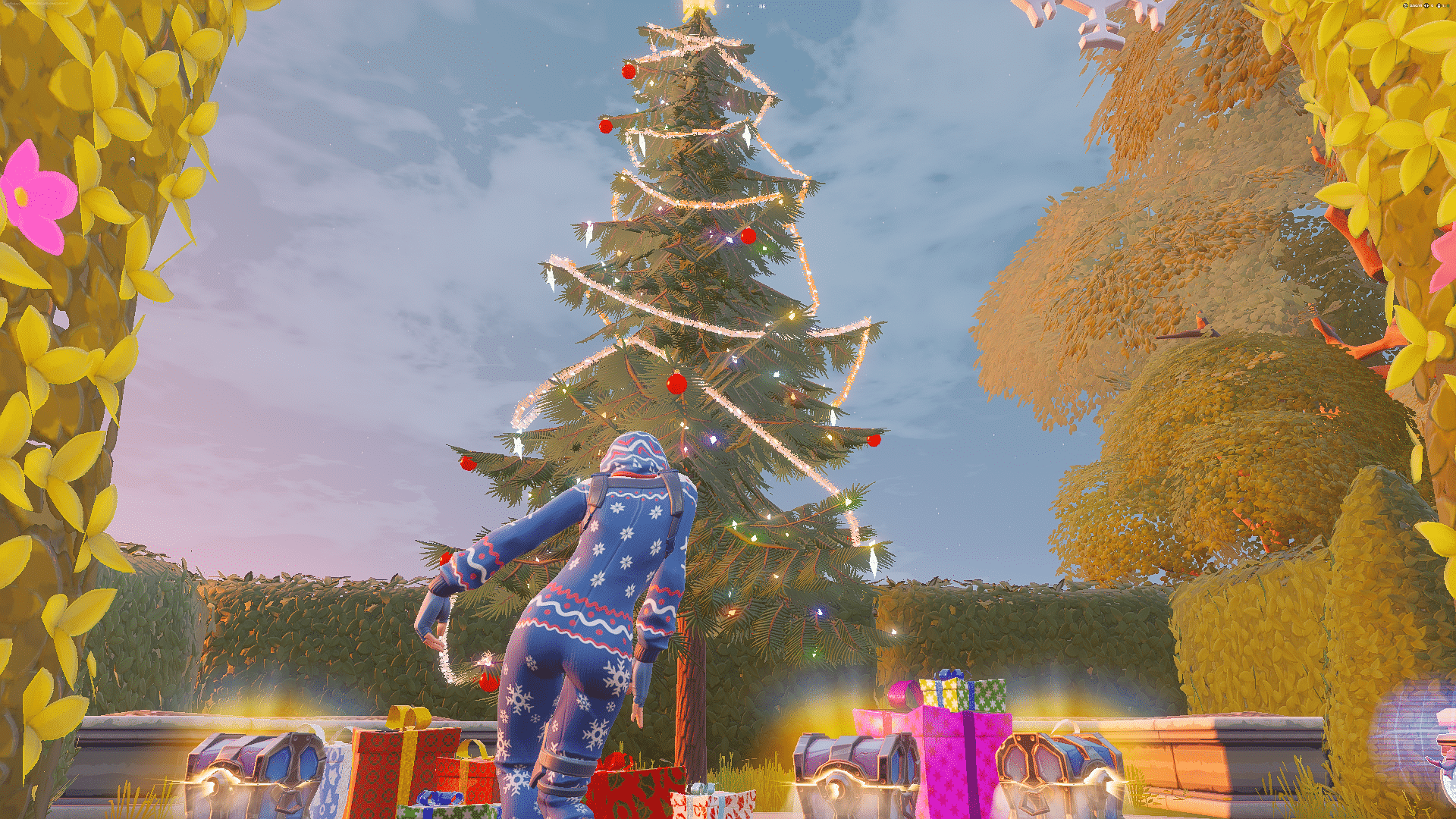 Fortnite player dancing at Holiday Tree