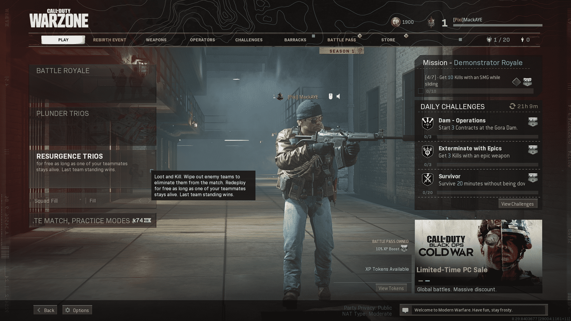 Resurgence in the Call of Duty: Warzone menus