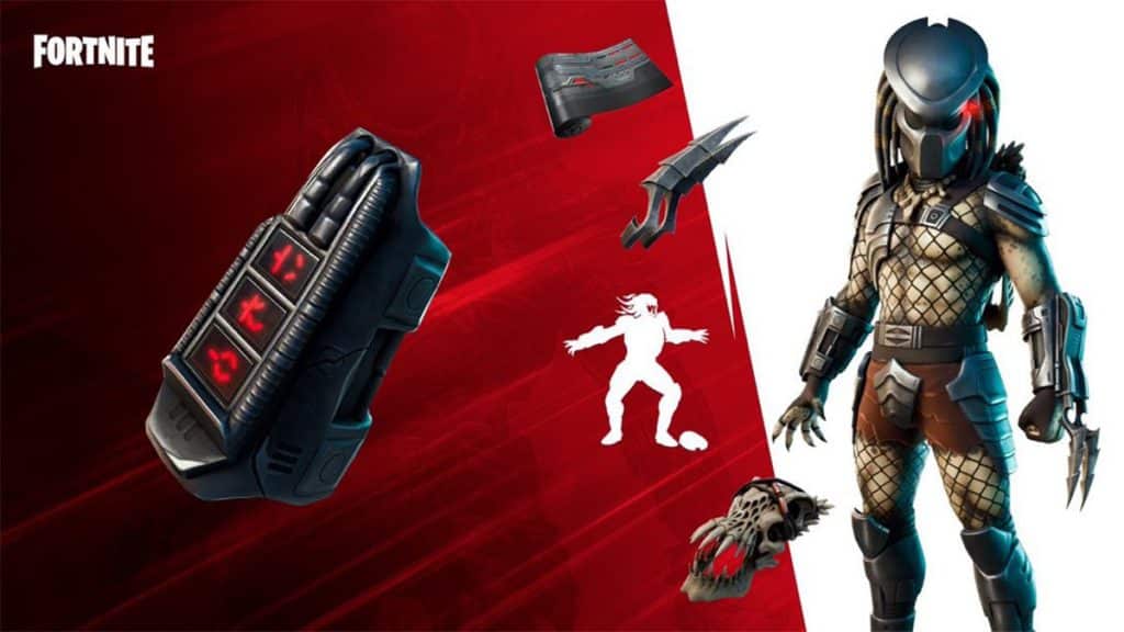 Predator in Fortnite alongside items. 